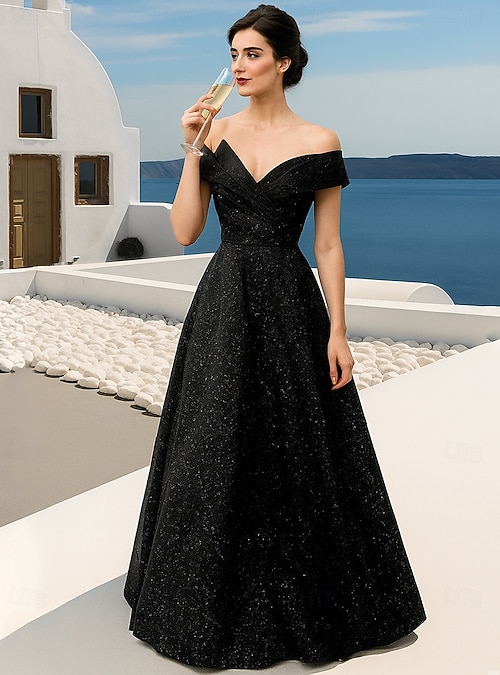 A-Line Floor Length Formal Dresses Evening Gown Quinceanera Dresses Elegant  Party Sleeveless Off Shoulder Evening Party Wedding with Glitter Sequin  Slit 2026 - CAD $149.99