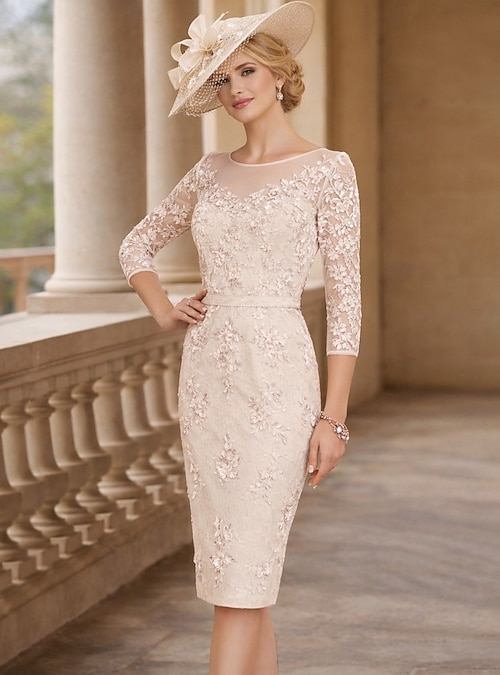 Two Piece Sheath Column Knee Length Wedding Guest Dress Mother of the Bride Dress 3/4 Length Sleeve Bateau Neck Elegant Vintage Plus Size Wedding Guest Church Chiffon Lace Jacket Dresses with 2026 - $166.38 Two Piece Sheath Column Knee Length Wedding Guest Dress Mother of the Bride Dress 3/4 Length Sleeve Bateau Neck Elegant Vintage Plus Size Wedding Guest Church Chiffon Lace Jacket Dresses with 2026 - $166.38