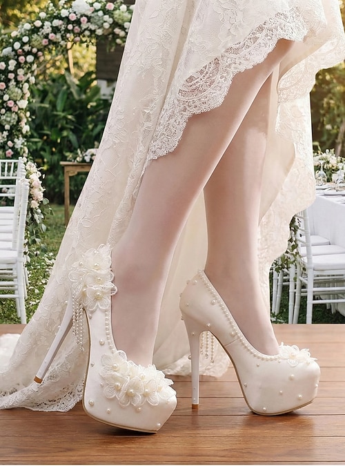 a line tea length dress A-line Satin Off Shoulder Tea-Length Wedding Dresses, Wedding Gown, MW721 main image 1