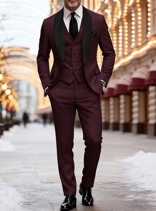 Men's Blazer+Vest+Dress Pants Christmas Blazer Suits Christmas Business  Cocktail Party Fashion Casual Spring Fall Polyester Plain Pocket Buttons  Comfortable Single Breasted Blazer Red Gold Green 2026 - AU $138.99