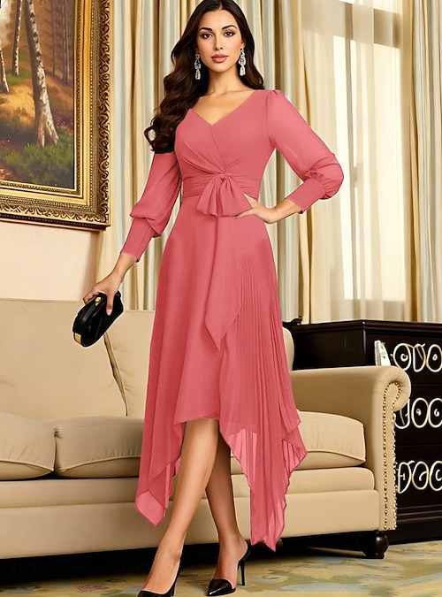 chinese dress ladies A-Line Asymmetrical V -Neck Chiffon Mother of The Bride Dress