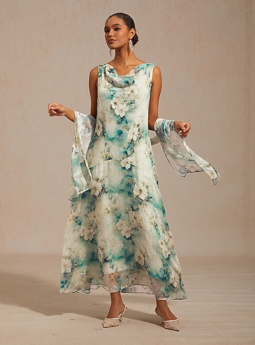 Women's Maxi Dress Chiffon Dress Vacation Daily Vacation Wedding Guest Floral Sleeveless Cowl Neck Green