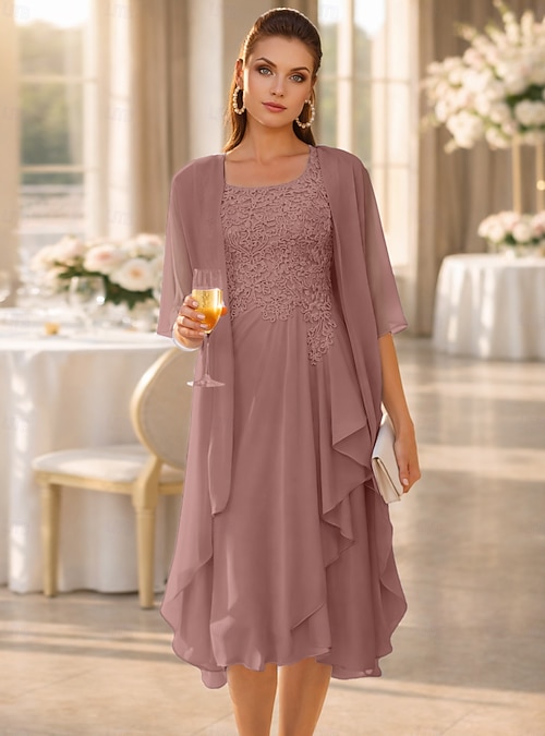 cocktail dress with jacket for wedding Short Mother of the Bride 2 Piece Lace the perfect gown is the one that fits you best Two Piece A-Line Knee Length