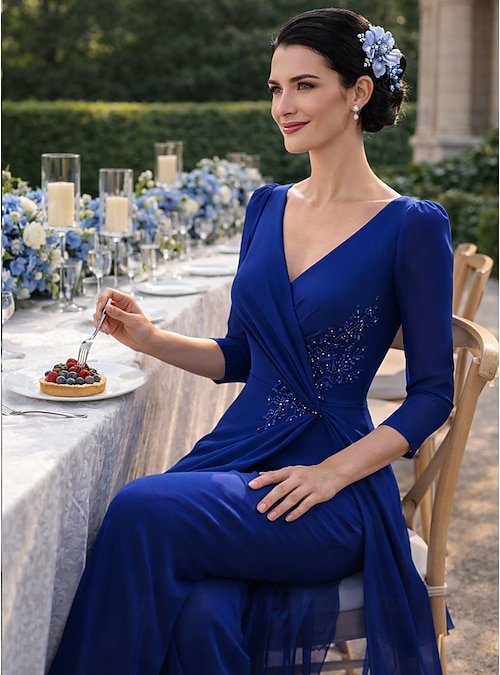 Jumpsuit Pantsuit Floor Length Mother of the Bride Dress 3/4