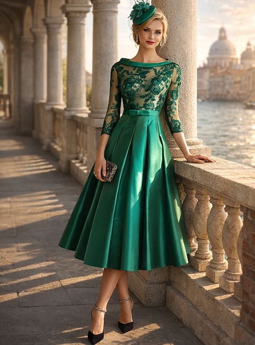 A-Line Ankle Length Party Dress Cocktail Dress Wedding Guest Dress Mother of the Bride Dress 3/4 Length Sleeve Jewel Neck Elegant Floral Mother Formal A-Line Ankle Length Party Dress Cocktail Dress Wedding Guest Dress Mother of the Bride Dress 3/4 Length Sleeve Jewel Neck Elegant Floral Mother Formal