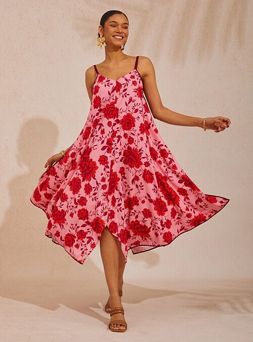 Vacation Pink Floral A line Cotton feel Cami Dress 2026 - AU $141.29