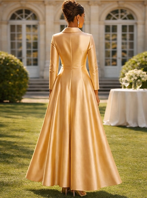 A-Line Floor Length Wedding Guest Dress Formal Dresses Flare Dress Mother of the Bride Dress Long Sleeve Shirt Collar Elegant Formal Wedding Guest
