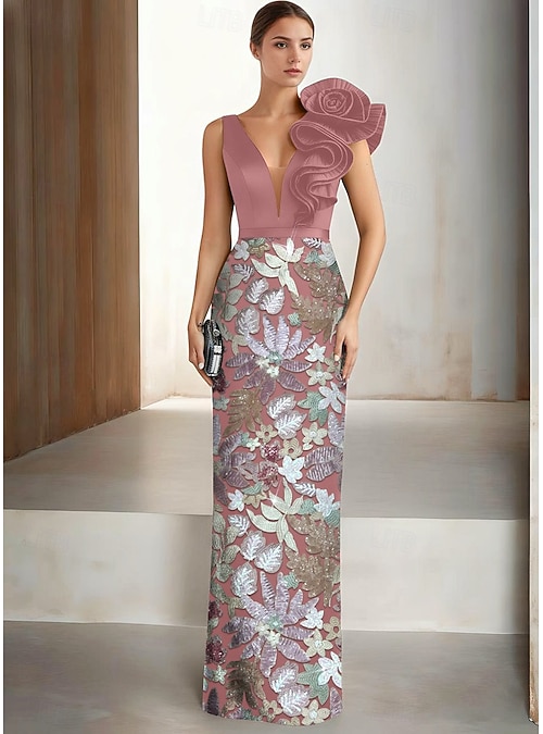Sheath Column Floor Length Beaded Eembroidered Formal Dresses Mother of the Bride Dress Evening Gown Formal Dress Elegant Sparkle Silky Sleeveless V Sheath Column Floor Length Beaded Eembroidered Formal Dresses Mother of the Bride Dress Evening Gown Formal Dress Elegant Sparkle Silky Sleeveless V