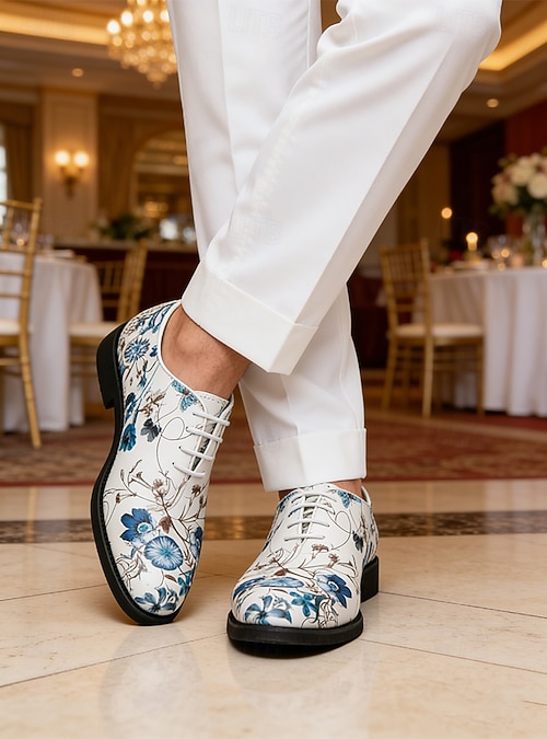 blue floral dress shoes Men's White Floral Dress Shoes, Embroidered Blue Floral Pattern, Lace-Up  Oxford Design, Elegant Formal Style for Weddings, Parties & Special  Occasions 2026