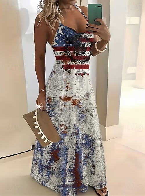 navy blue dress for baby girl Plus Size Patriotic American Flag Feather Wing Cross Print A Line Tank Dress  [50% OFF]
