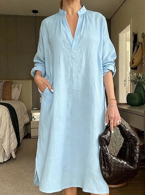 chinese dress ladies The Linen V-Neck Midi Dress