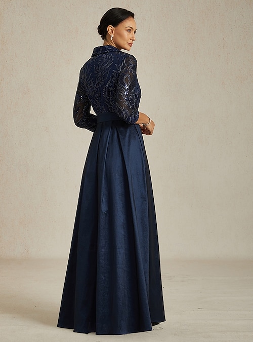 Women's Maxi Dress A Line Dress Fit And Flare Dress Elegant Party Formal  Evening Party Paisley 3/4 Length Sleeve Shirt Collar Navy Blue 2026 -  $199.99