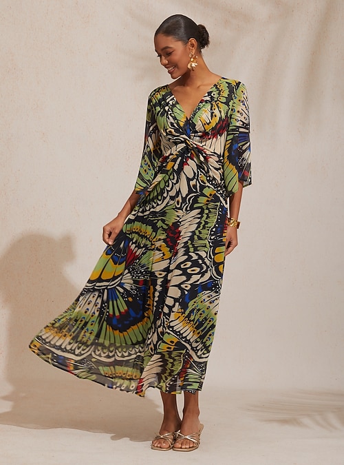 Vacation Butterfly Print Waist Defined Chiffon Maxi Dress 2026 - KZT  61850.84