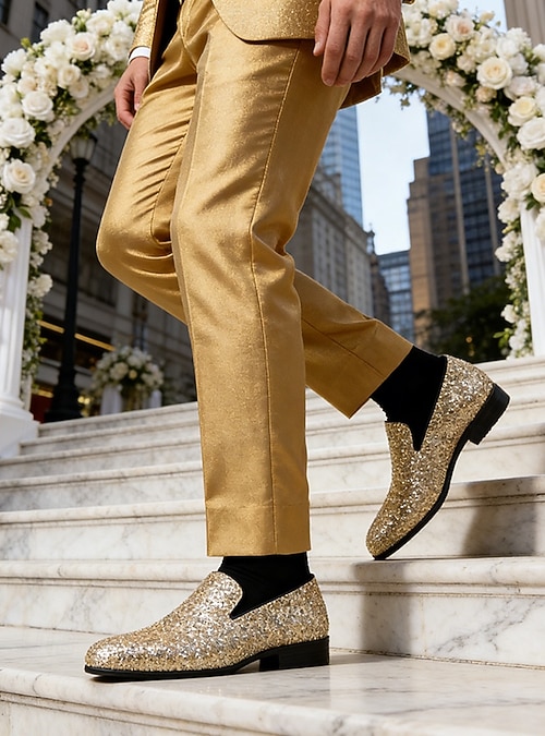 gold sparkly dress shoes mens BRAVO Men Dress Shoe PROM-1 Loafer Shoe for Prom & Wedding Gold Bravo Shoes