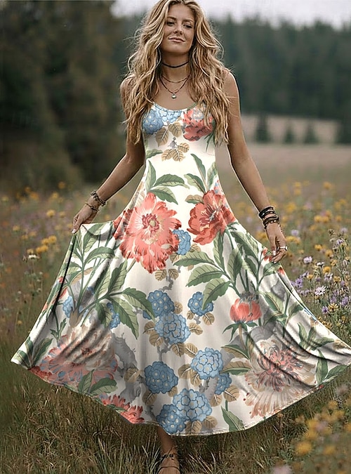 casual maxi summer dresses Casual Boho T-Shirt Maxi Dress V-Neck Side Slit Summer Dress