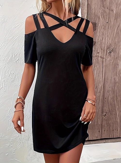 black mini dress vacation Ovard Black Mini Dress - US 10