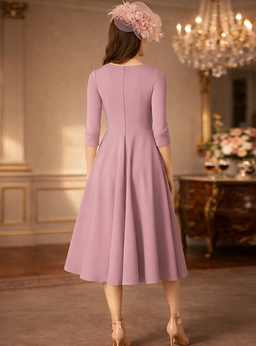 A-Line Ankle Length Party Dress Cocktail Dress Wedding Guest Dress Mother  of the Bride Dress 3/4 Length Sleeve V Neck Elegant Minimalist Wedding  Guest Engagement Party Italy Satin with Draping 2026 - $142.99