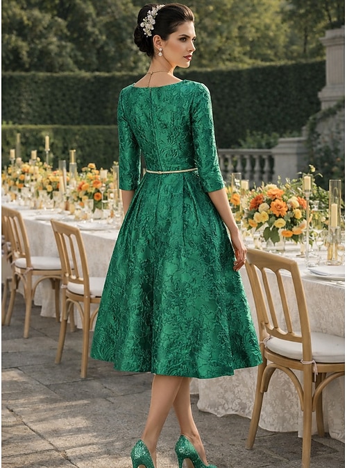 forest green tea length dress Charming Dark Green Tea Length High Neckline Party Dress, Wedding Party Dress US size 16W / Green main image 1