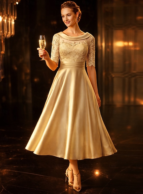 slim fit dress slacks Butterfly Lace Gold Embroidered Dress main image 1