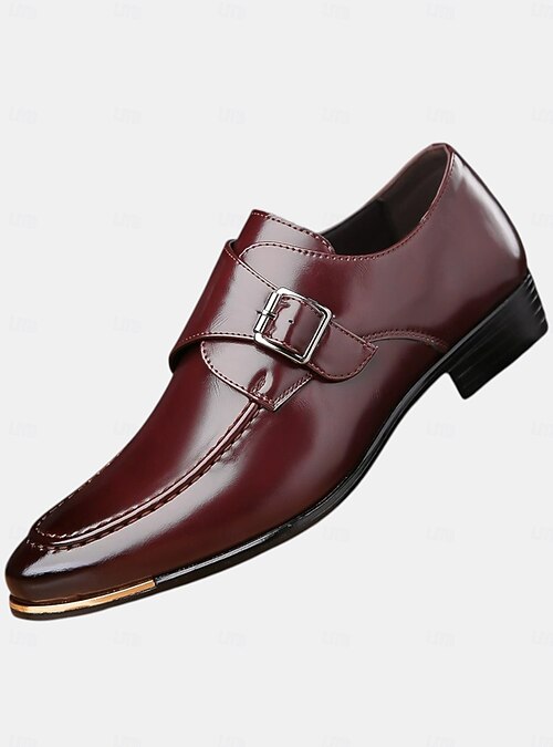 Men\'s Tan Faux Leather Monk Strap Shoes with Buckle Detail, Elegant Formal Footw Italian Leather Monk Strap in Tobacco main image 4