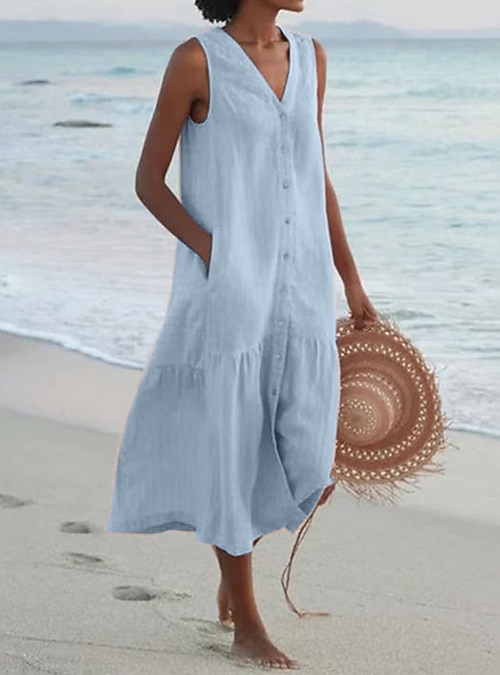 sleeveless shift dress pale blue linen Boys Belle Shift Dress – Bluffton Blue Linen Bluffton Blue Linen / 14 by Brown Bowen and Company main image 0