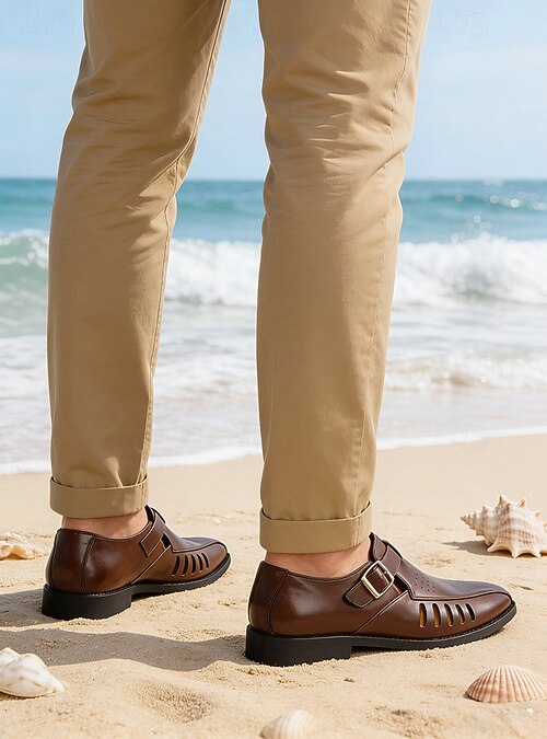 mens dress sandals for beach wedding Men's Brown Roman Sandals – Stylish Sandals for Beach Weddings and Casual Summer Outfits