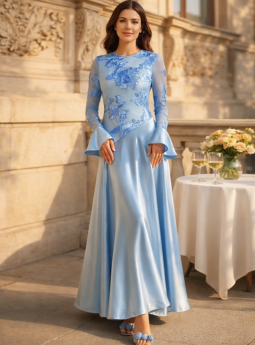 embroidery floral long dress Floral-Print Long Lilac Purple Prom Dress