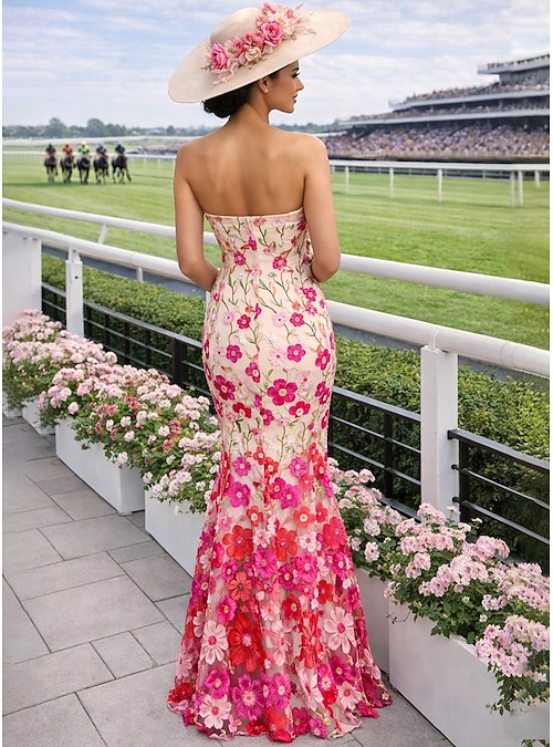 Mermaid Trumpet Floor Length Wedding Guest Dress Mother of the Bride Dress  Sleeveless Strapless Elegant Celebrity Style Garden Party Wedding Formal  Lace Stretch Crepe with Embroidery 2026 - AU $320.89