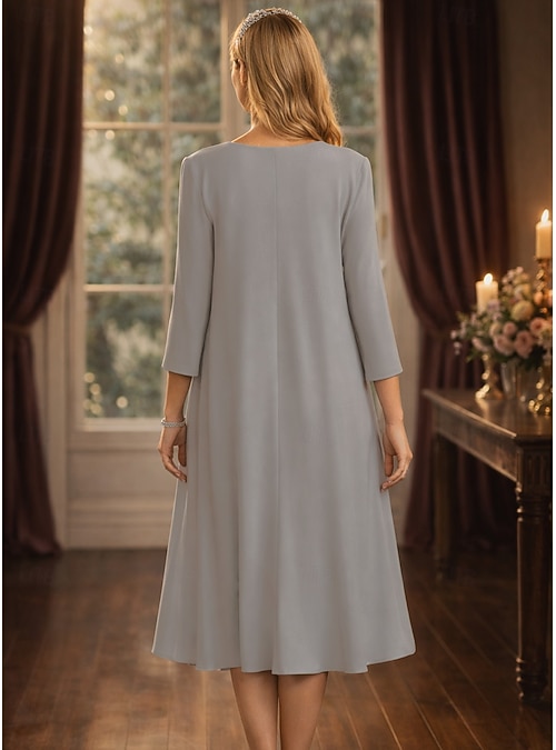 Dress Sets Knee Length Wedding Guest Dress Mother of the Bride Dress Long Sleeve Crew Neck Elegant Simple Wedding Guest with Solid Color 2026 - 212.99 Dress Sets Knee Length Wedding Guest Dress Mother of the Bride Dress Long Sleeve Crew Neck Elegant Simple Wedding Guest with Solid Color 2026 - 212.99