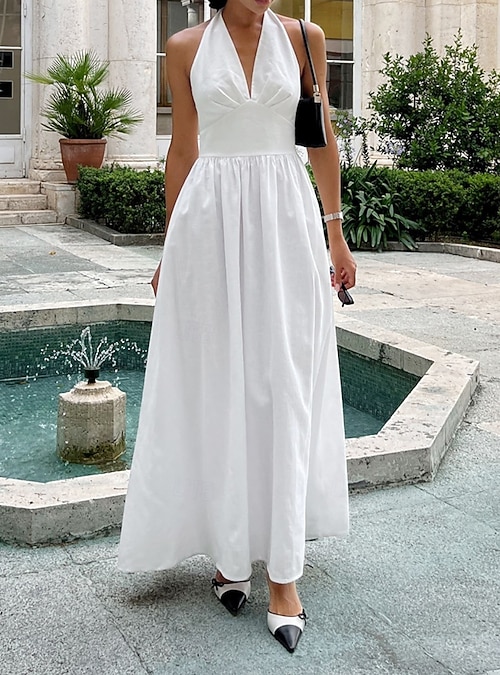 white halter dress casual Reinhart Halter Maxi Dress