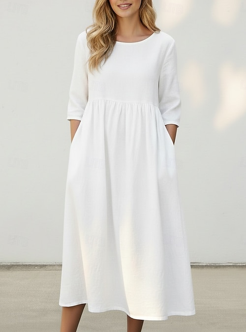 knee length dresses for ladies Ella Linen Dress – LittleWomenAtelier main image 1