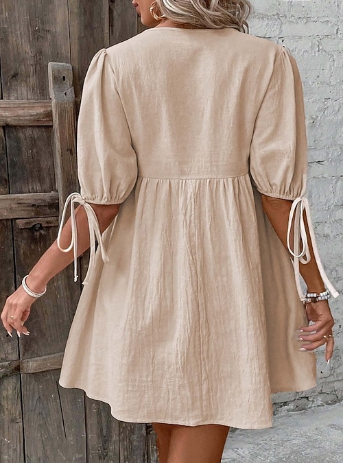 Women's Linen Like Faux Cotton Linen Mini Dress A Line Dress Summer Dress Casual Daily Loose Fit Plain Half Sleeve V Neck Blue Black White Beige Summer Spring 2026 - $49.99 Women's Linen Like Faux Cotton Linen Mini Dress A Line Dress Summer Dress Casual Daily Loose Fit Plain Half Sleeve V Neck Blue Black White Beige Summer Spring 2026 - $49.99