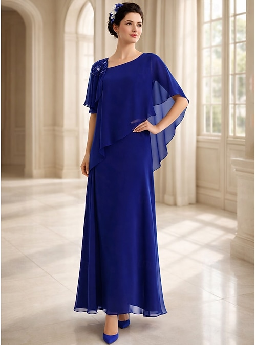 A-Line Ankle Length Party Dress Cocktail Dress Wedding Guest Dress Mother  of the Bride Dress Short Sleeve Square Neck Elegant Simple Formal Wedding  Guest Formal Evening Chiffon with Solid Color 2026 -
