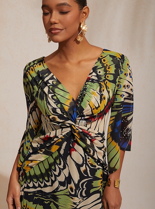 Jungle Butterfly Flowy Chiffon Maxi Dress