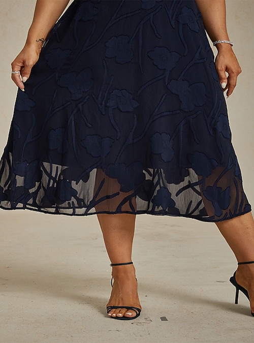 Women's Midi Dress Chiffon Dress A Line Dress Elegant Flutter Sleeve Daily Beach Wedding Guest Lace Up Regular Fit Floral Half Sleeve Crew Neck Navy