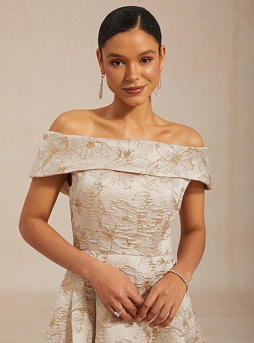 Women's Maxi Dress Off The Shoulder Dress Strapless Dress Elegant Evening  Party Graduation Regular Fit Floral Sleeveless Cold Shoulder Champagne  Summer Spring Fall 2026 - $213.99