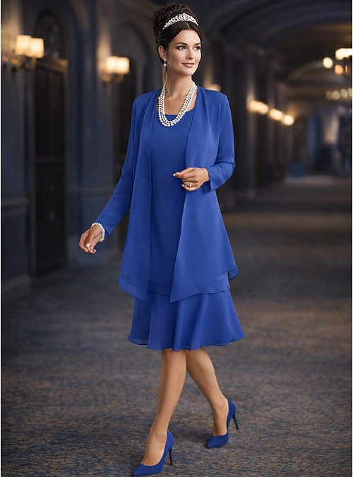 A-Line Knee Length Wedding Guest Dress Mother of the Bride Dress Sleeveless  Jewel Neck Elegant Wrap Included Wedding Guest Wedding Party Chiffon with  Ruffles Solid Color 2026 - GBP 119