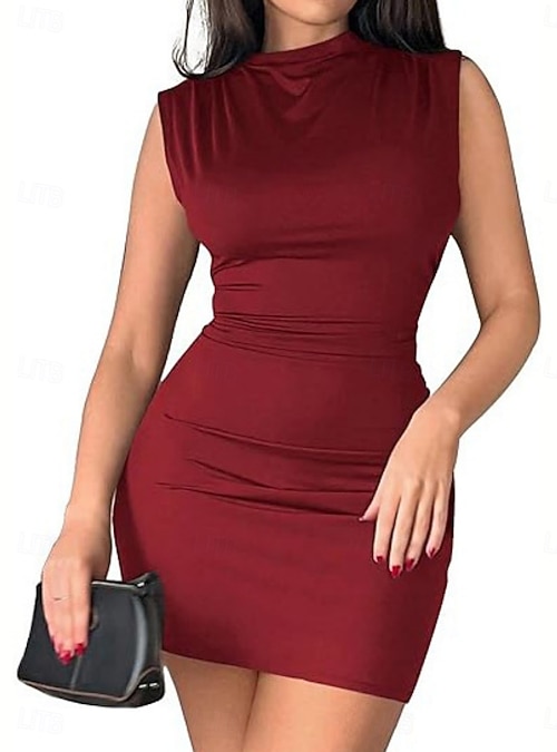 plain red mini dress red short dress with sleeves Yalina Mini Dress