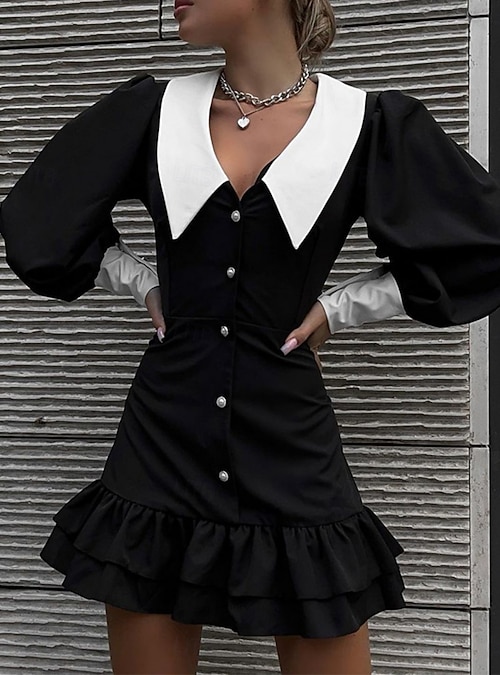 Women's Mini Dress Black Dress A Line Dress Semi Formal Vacation Tea Party Regular Fit Plain Long Sleeve Shirt Collar Black Spring Fall Winter 2026 - $33.99 Women's Mini Dress Black Dress A Line Dress Semi Formal Vacation Tea Party Regular Fit Plain Long Sleeve Shirt Collar Black Spring Fall Winter 2026 - $33.99