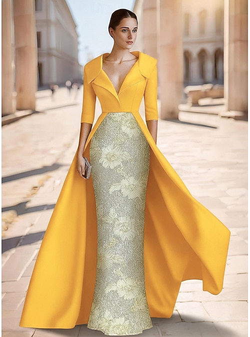 Sheath Column Floor Length Beaded Eembroidered Formal Dresses Mother of the  Bride Dress Evening Gown Ball Gown with Overskirt Formal Dress Elegant  Sparkle Silky 3/4 Length Sleeve Lapel Wedding Formal 2026 - kr.1889