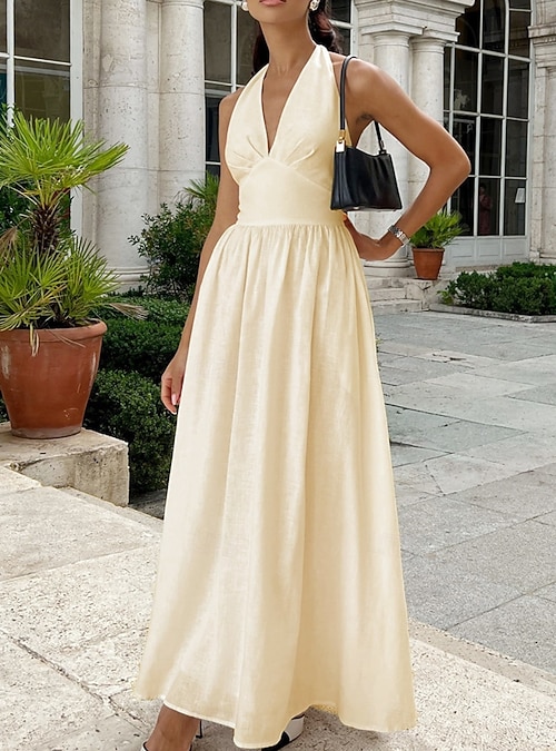 Women's Maxi Dress A Line Dress Halter Dress Casual Daily Beach Holiday Regular Fit Plain Sleeveless Halter Neck White Sky Blue Green Apricot Summer Spring 2026 - 46.99 Women's Maxi Dress A Line Dress Halter Dress Casual Daily Beach Holiday Regular Fit Plain Sleeveless Halter Neck White Sky Blue Green Apricot Summer Spring 2026 - 46.99