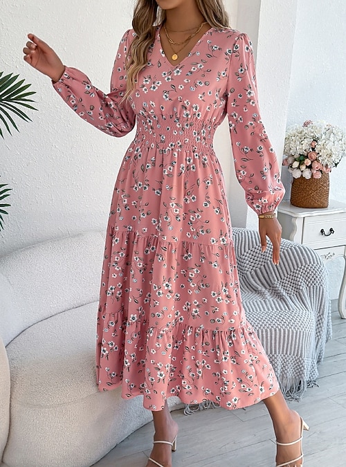 floral dotted a-line dress in pink Andrea & Leo A1334 Floral Printed A-Line Dress 10 / Blue main image 1