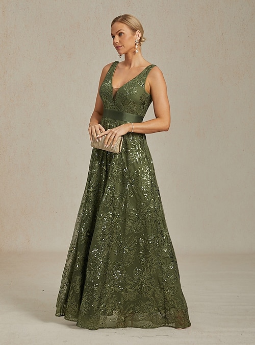 Women's Maxi Dress A Line Dress Backless Dress Elegant Party Birthday Solid Color Sleeveless V Neck Olive 2026 - $209.99 Women's Maxi Dress A Line Dress Backless Dress Elegant Party Birthday Solid Color Sleeveless V Neck Olive 2026 - $209.99
