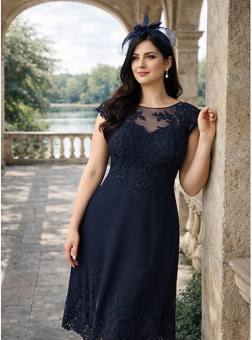 sachin and babi light blue dress A-Line Tea Length Party Dress Cocktail Dress Wedding Guest Dress Mother of  the Bride Dress Short Sleeve Crew Neck Elegant Wedding Guest Engagement  Party Chiffon with Appliques 2026