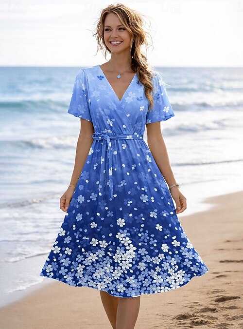 Easter Women's Midi Dress A Line Dress Elegant Vacation Casual Regular Fit Floral Graphic Short Sleeve V Neck Blue Purple Green Beige Summer Spring 2026 - $29.99 Easter Women's Midi Dress A Line Dress Elegant Vacation Casual Regular Fit Floral Graphic Short Sleeve V Neck Blue Purple Green Beige Summer Spring 2026 - $29.99
