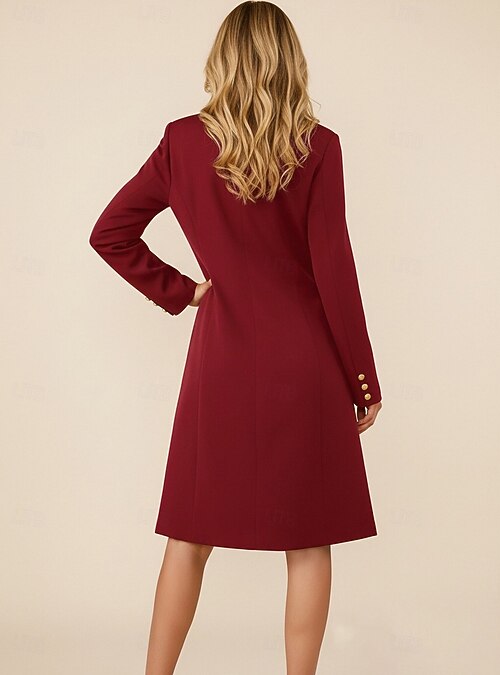 tuxedo dress knee length Women's A-Line Cocktail Business Office Stretch Fabric Elegant Formal Long Sleeve Notch Single Breasted 2026 Pant