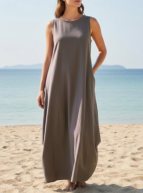 modern sun dress AOOCHASLIY Sun Dresses for Women Clothess Beach Bohemian Spaghetti Strap Smocked Tiered Long Beach Sun Dresses Sleeveless Solid Maxi Dress