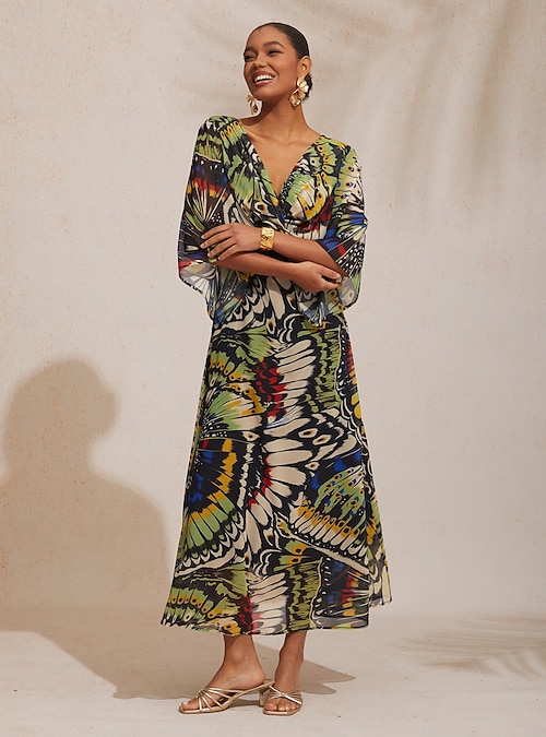 Jungle Butterfly Flowy Chiffon Maxi Dress