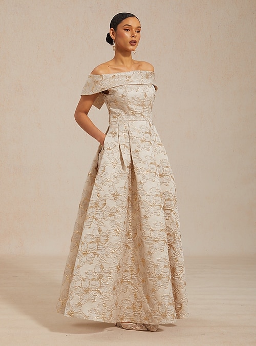 Women's Maxi Dress Off The Shoulder Dress Strapless Dress Elegant Evening  Party Graduation Regular Fit Floral Sleeveless Cold Shoulder Champagne  Summer Spring Fall 2026 - $213.99