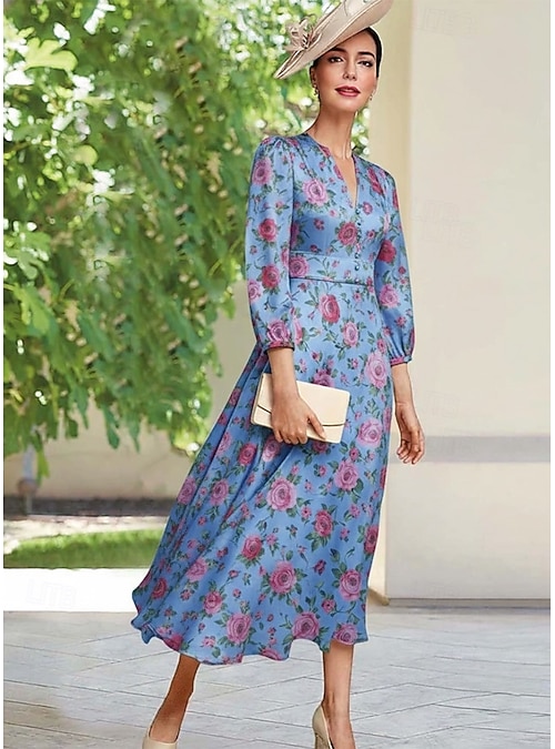 A-Line Floor Length Party Dress Cocktail Dress Wedding Guest Dress Mother  of the Bride Dress Long Sleeve V Neck Elegant Simple Minimalist Formal  Wedding Guest Chiffon with Flower 2026